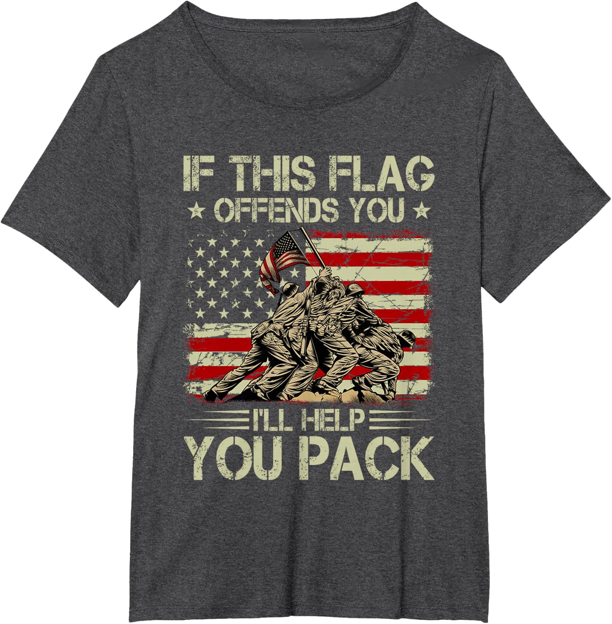 If This Flag Offends You I'll Help You Pack American Flag T-Shirt - Dark Heather Grey