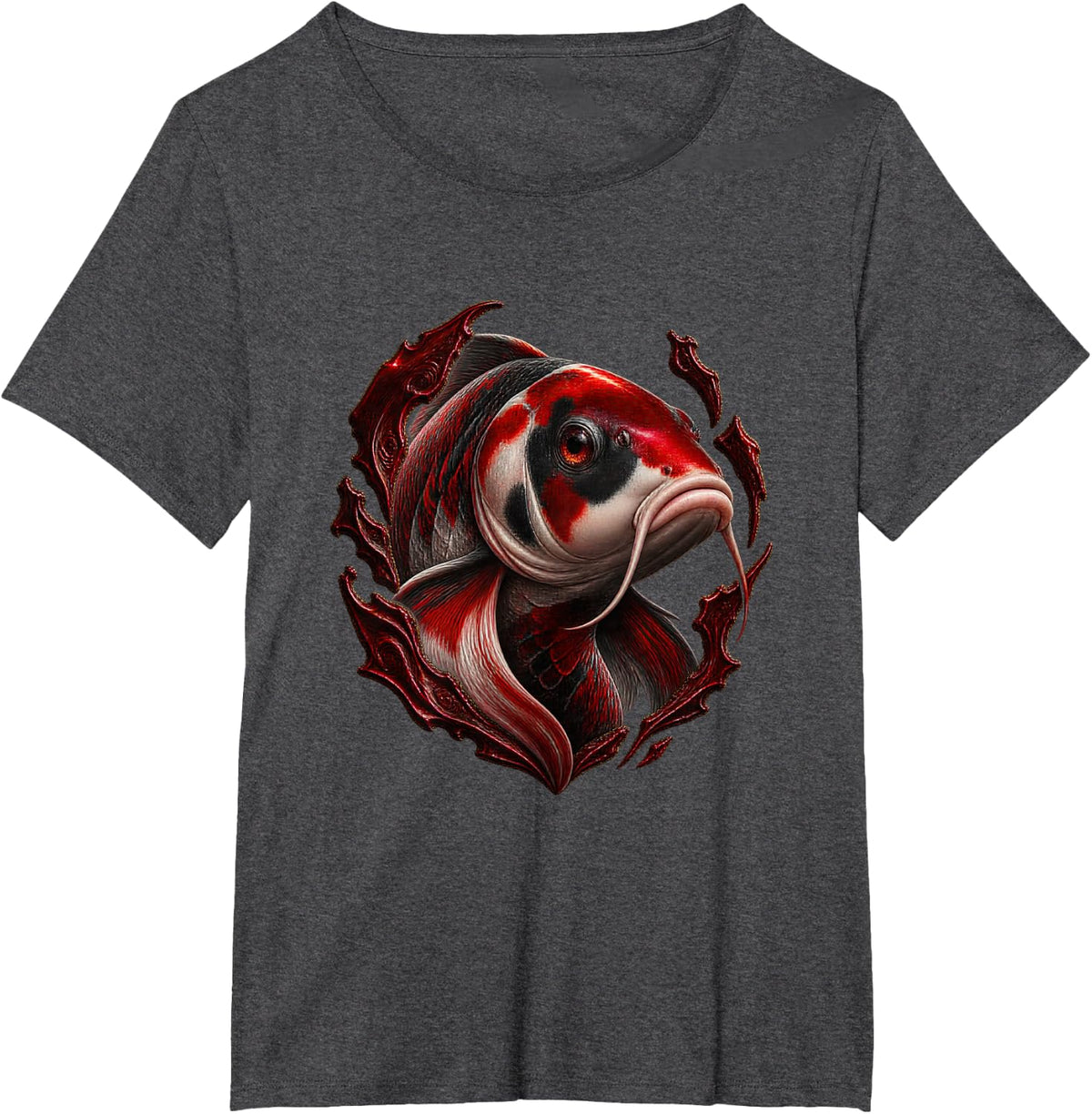 Koi Fish with Dark Red Fragments T-Shirt - Dark Heather Grey