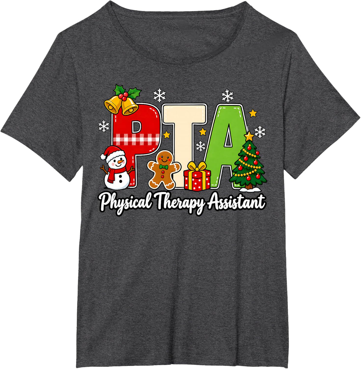Physical Therapy Assistant Christmas Shirt PTA Snowman T-Shirt - Dark Heather Grey
