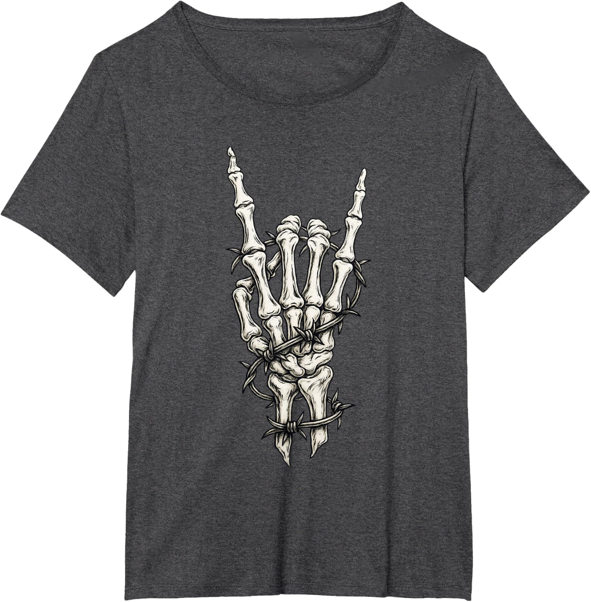 Rock On Skeleton Hand Punk Gifts Rock and Roll Band Graphic T-Shirt - Dark Heather Grey