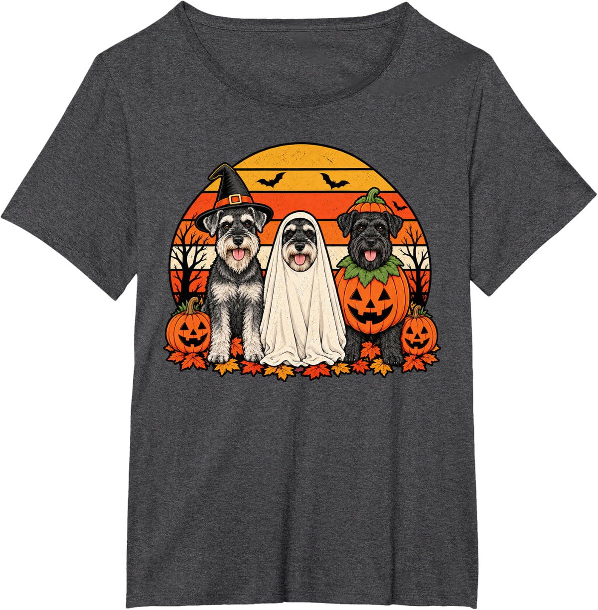 Spooky Miniature Schnauzer Pumpkin Ghost Halloween Dog Lover T-Shirt - Dark Heather Grey