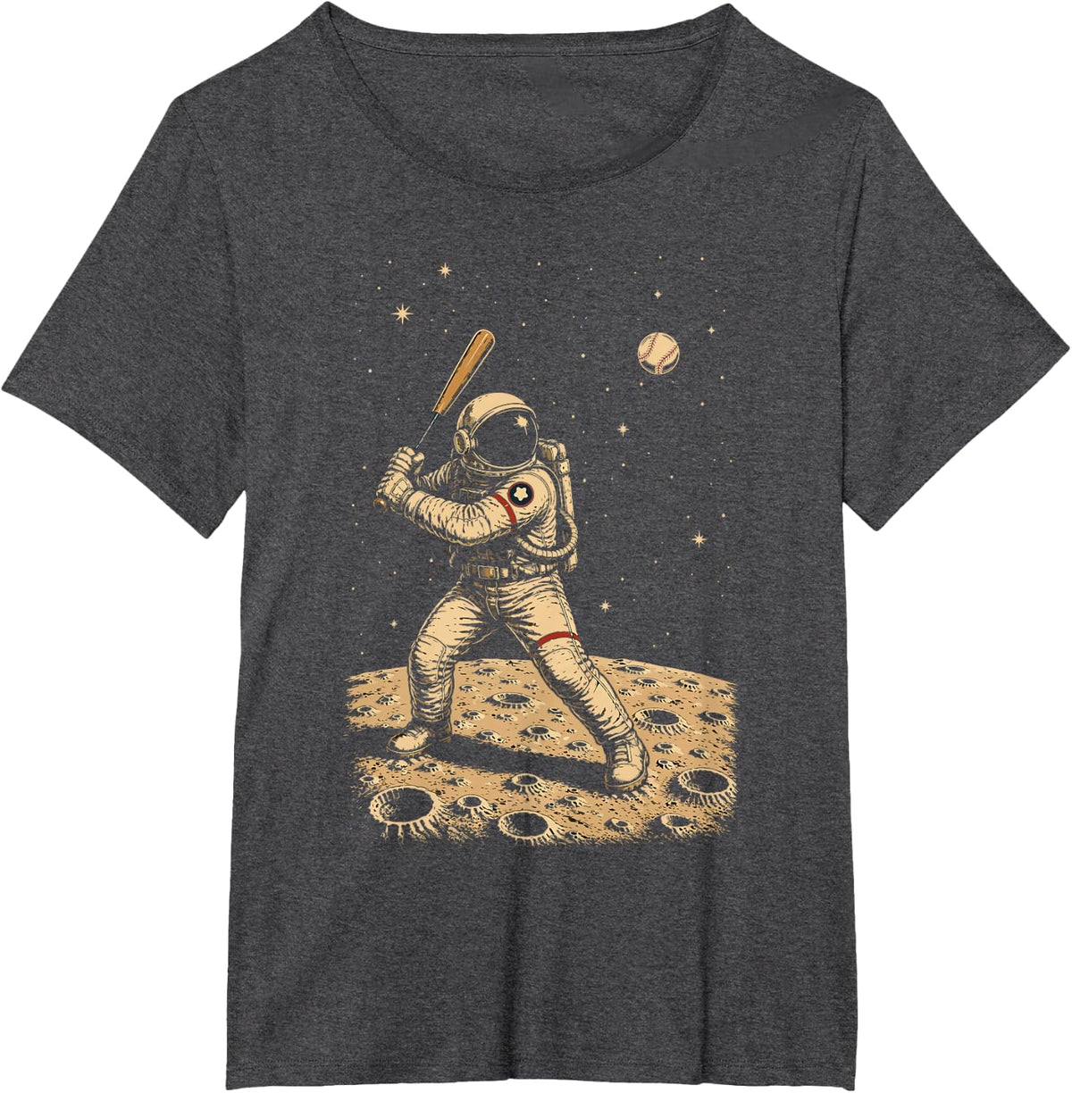 Space Baseball Astronaut Player Cosmic Sports T-Shirt - Dark Heather Grey