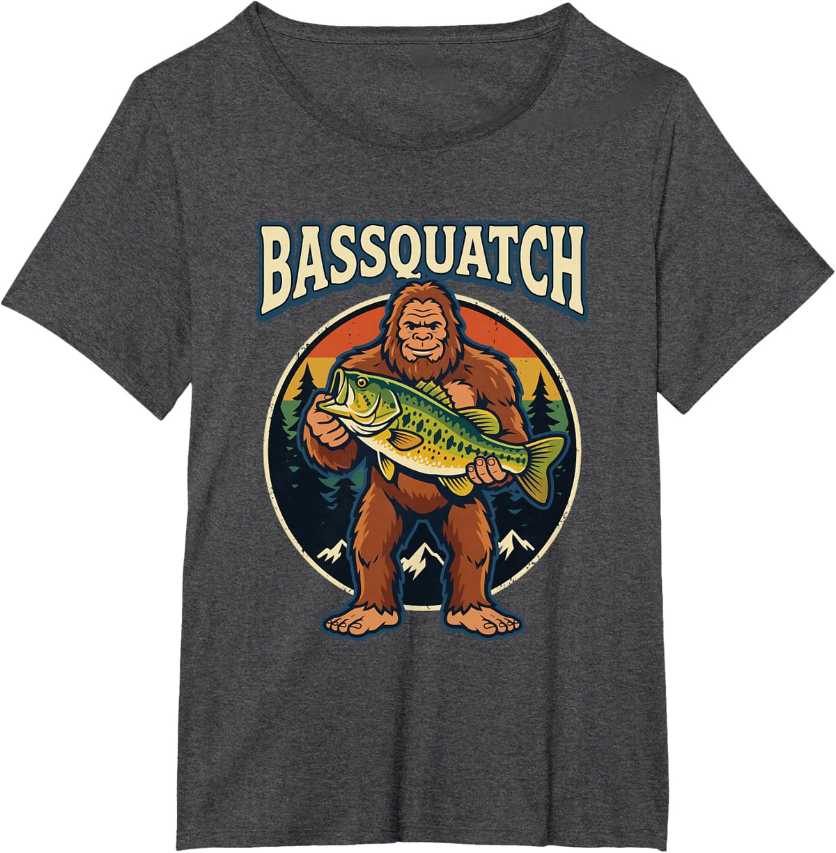 Bigfoot Fisherman Bassquatch Bass Fishing T-Shirt - Dark Heather Grey