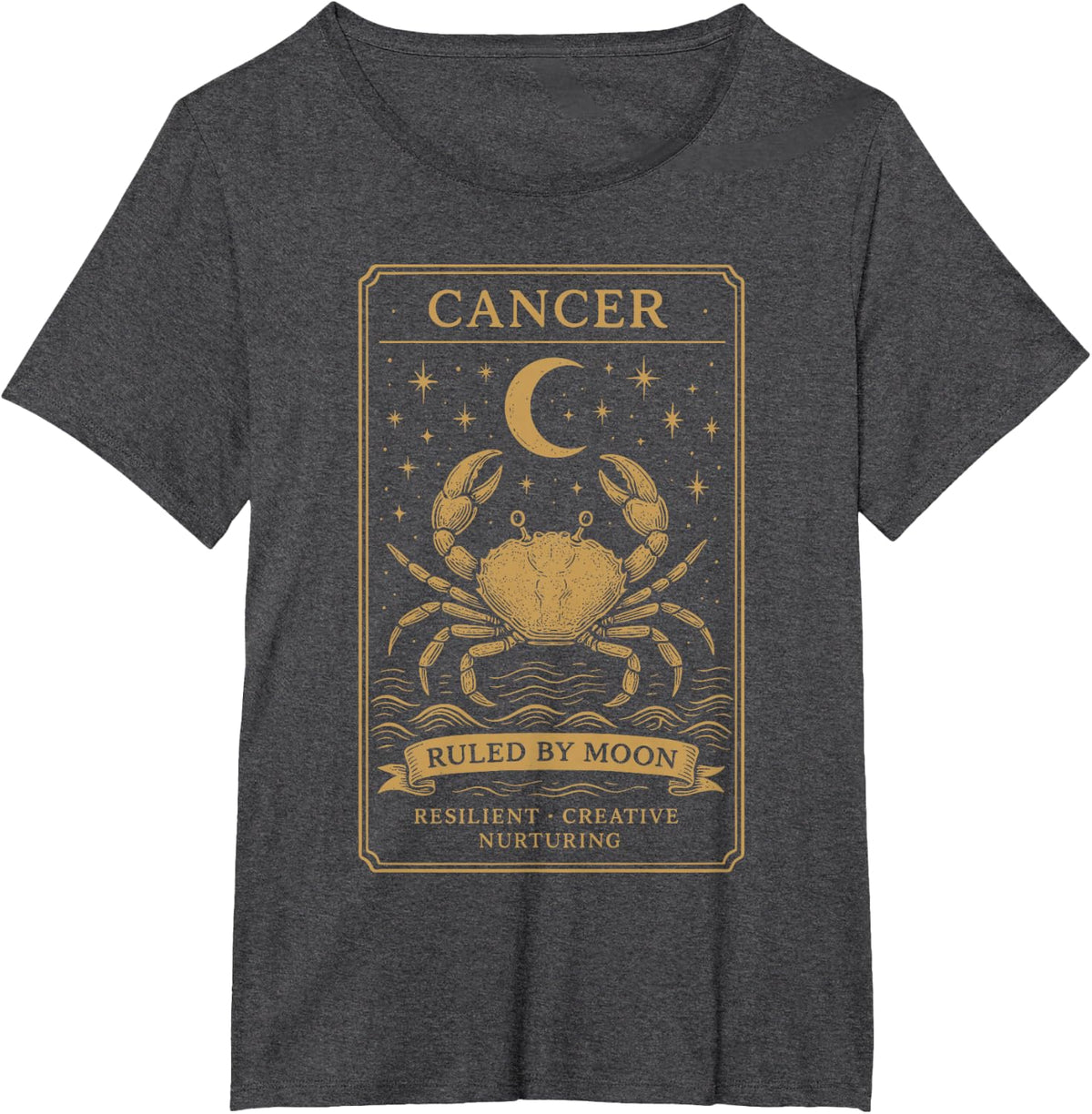 Ruled By Moon Astrology Crab T-Shirt - Dark Heather Grey