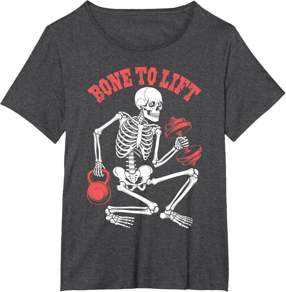 Funny Gym Halloween Skeleton Bone to Lift Weights Workout T-Shirt - Dark Heather Grey