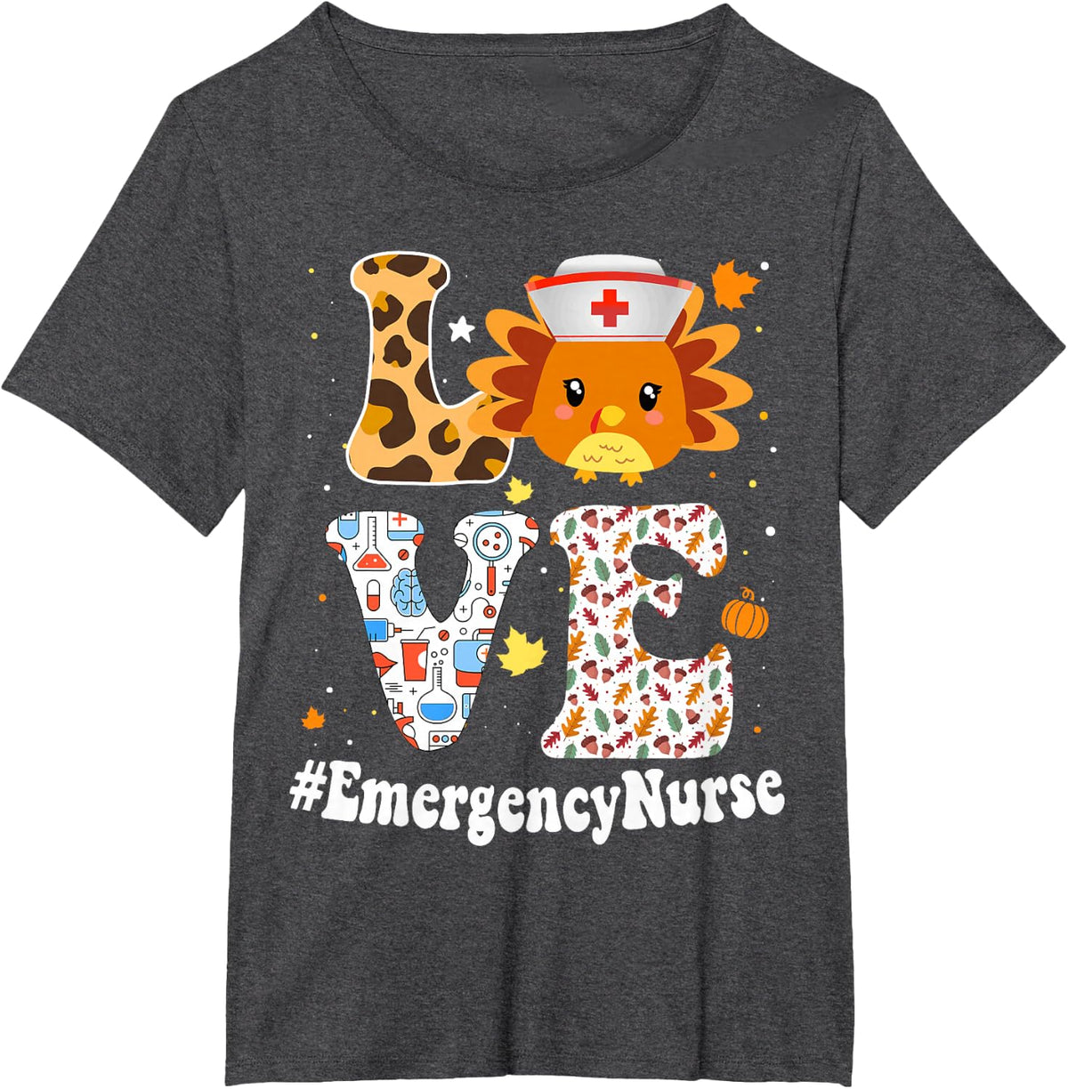 Retro Gobble Gobble Thanksgiving Emergency Nurse Turkey RN T-Shirt - Dark Heather Grey