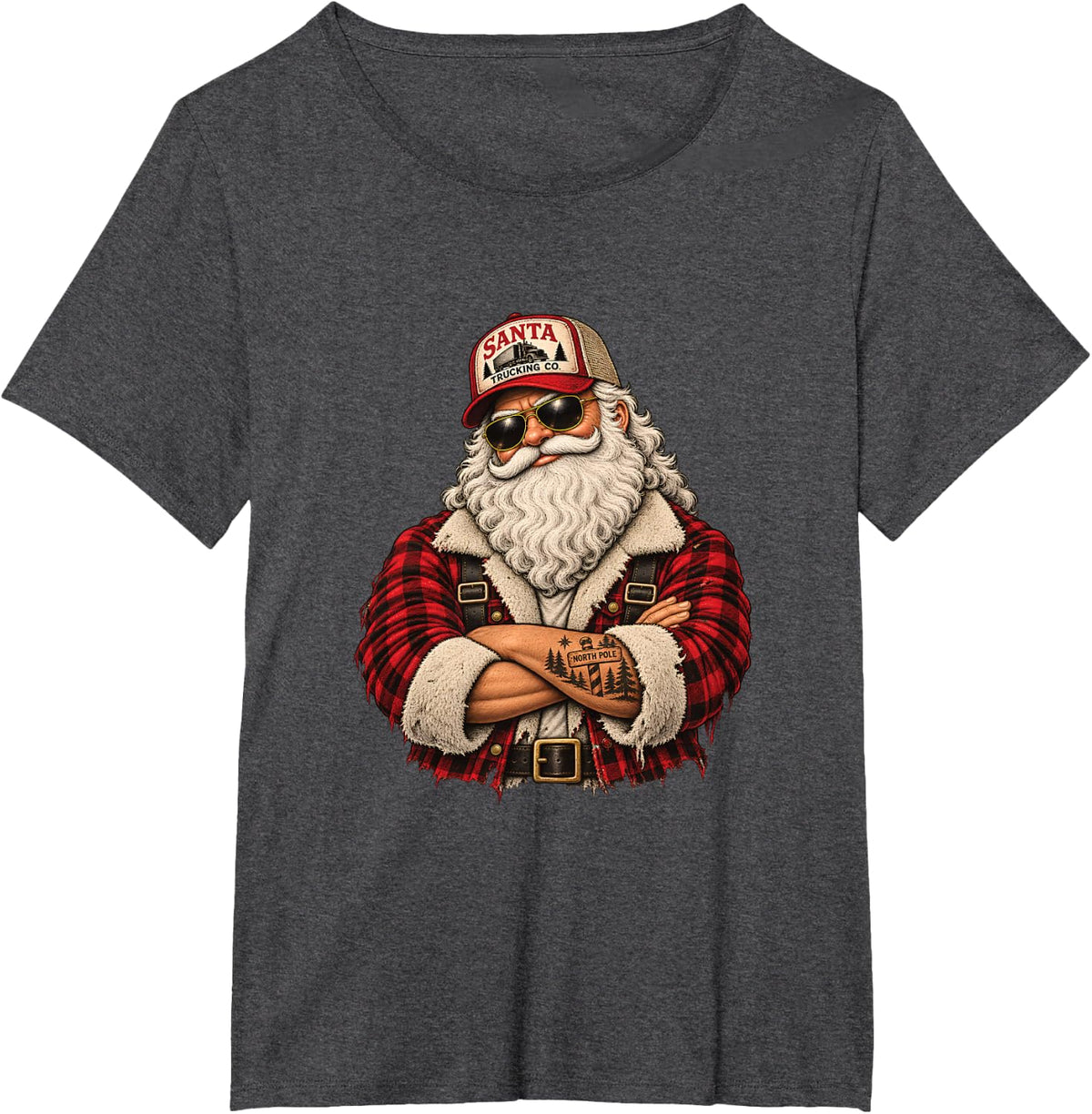 Trucker Santa Funny Christmas Graphic T-Shirt - Dark Heather Grey