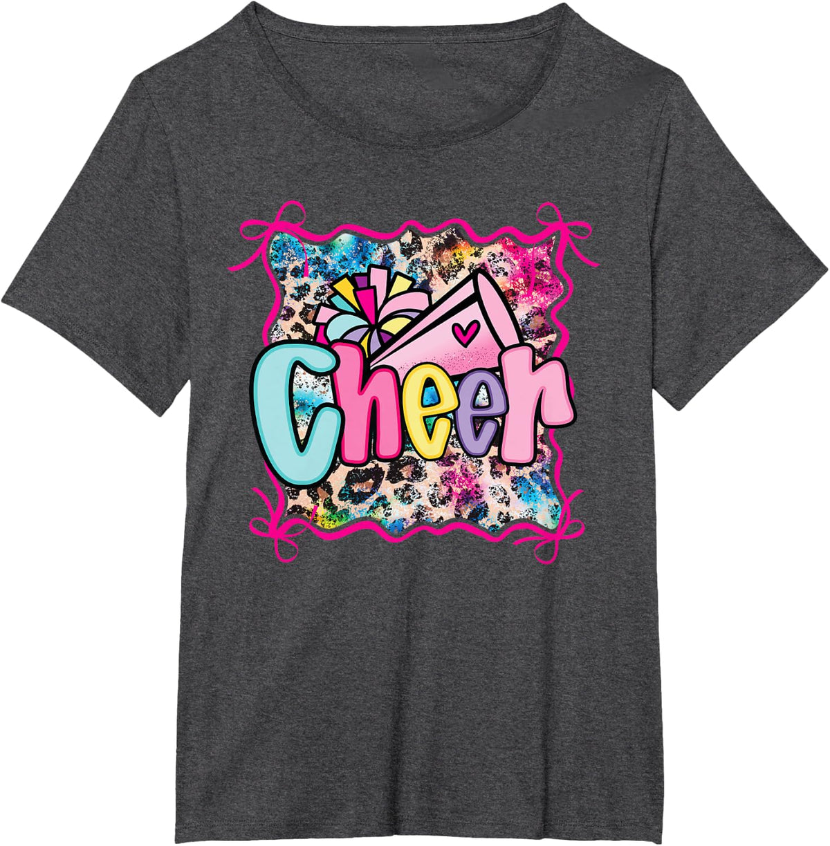 Rainbow Coquette Cheer Cheerleader Pom Megaphone Girl Bow T-Shirt - Dark Heather Grey