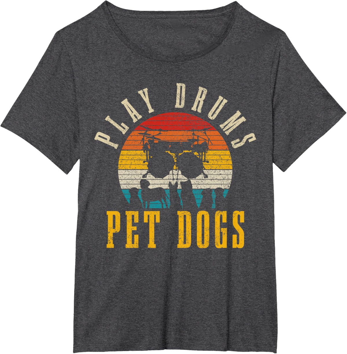 Drummer Vintage Drums Play Drums Pet Dogs Drummer T-Shirt - Dark Heather Grey