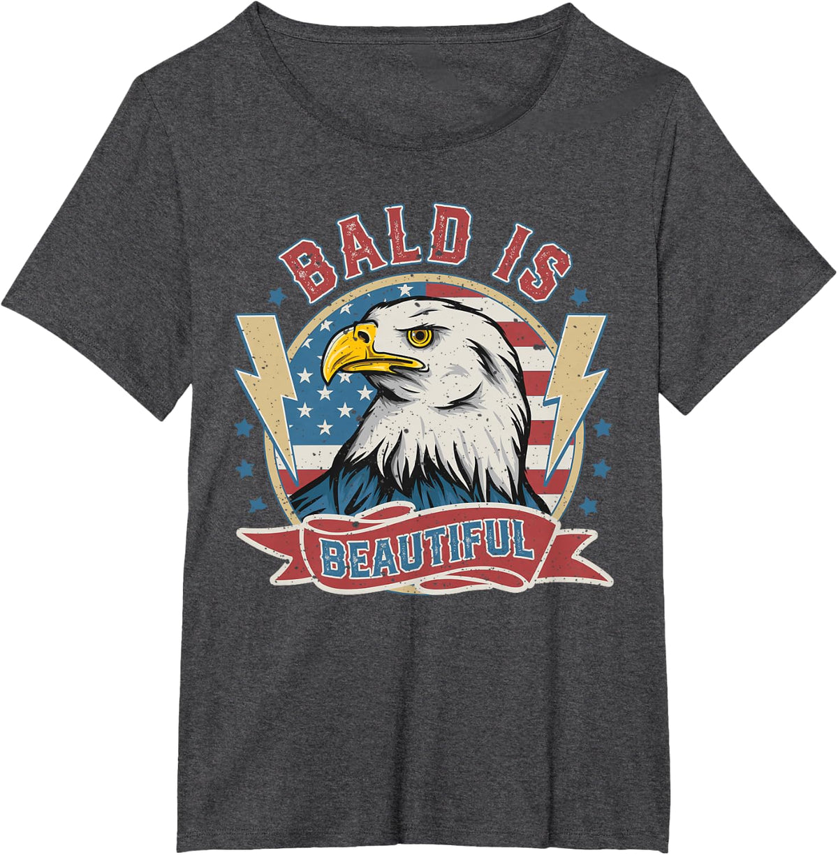Bald Is Beautiful 4th of July Independence Day Bald Eagle T-Shirt - Dark Heather Grey