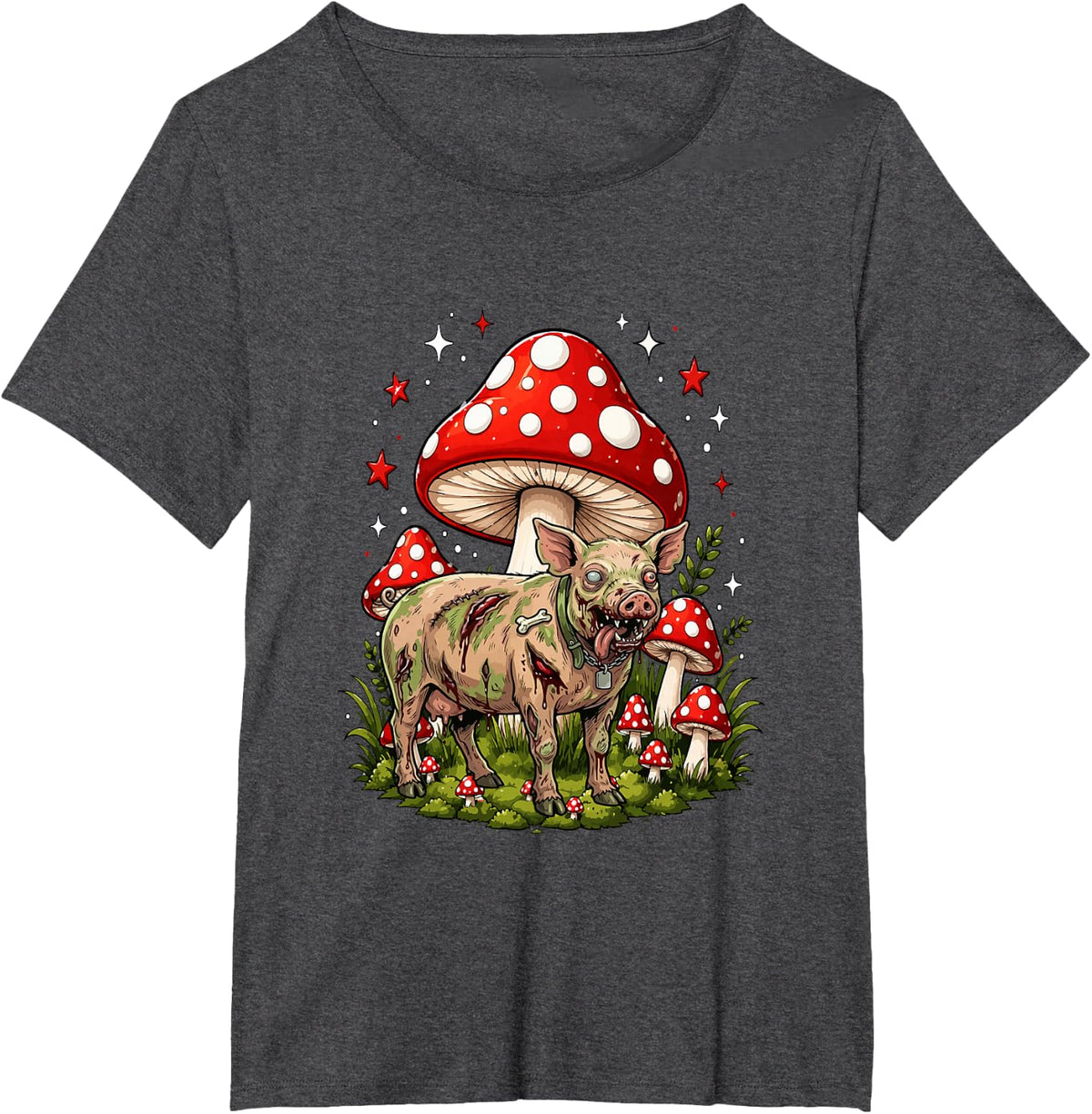 Pig Horror Zombie Halloween Carved Pumpkins Farmer T-Shirt - Dark Heather Grey