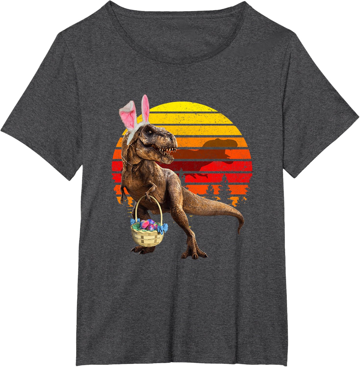 Jurassic Easter T Rex Retro Vintage World Funny Dinosaur T-Shirt - Dark Heather Grey