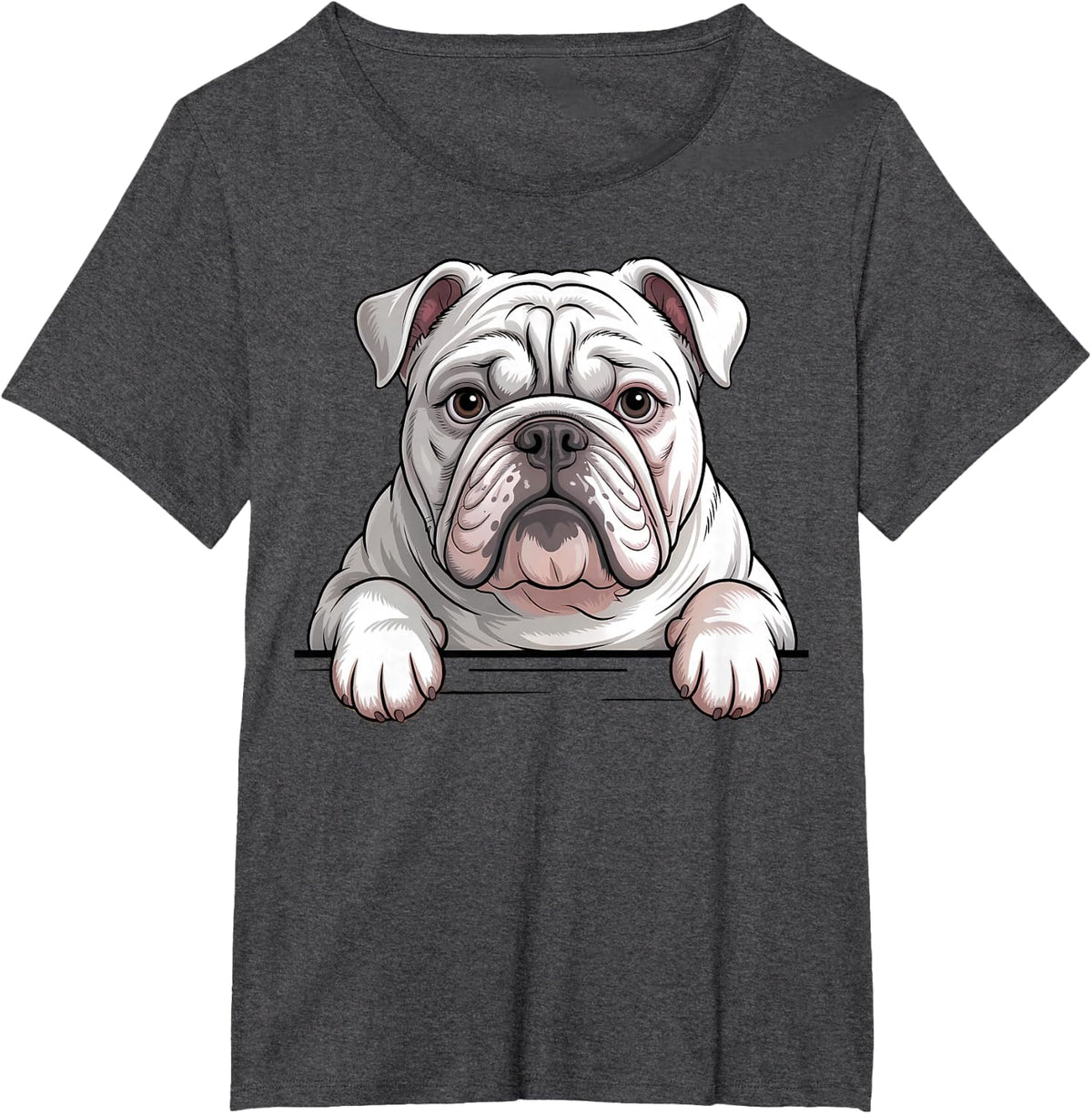 White English Bulldog Funny Peeking British Puppy Dog T-Shirt - Dark Heather Grey