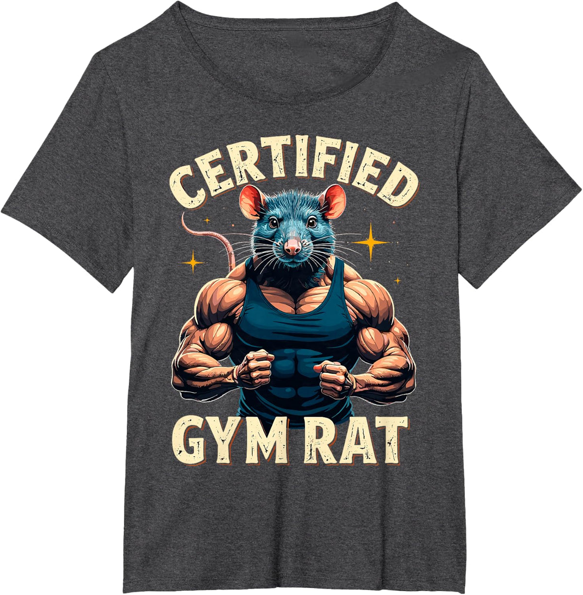 Certified Gym Rat Funny Workout Humor Tee Weightlifting T-Shirt - Dark Heather Grey