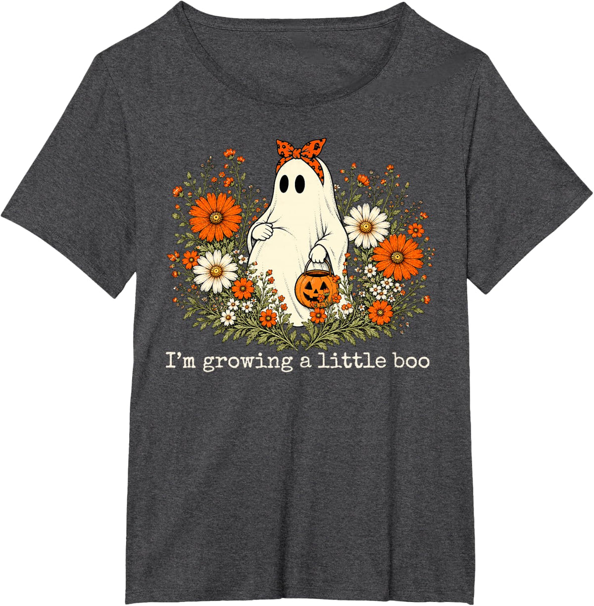 Growing A Little Boo Ghost Pregnancy Maternity Halloween T-Shirt - Dark Heather Grey