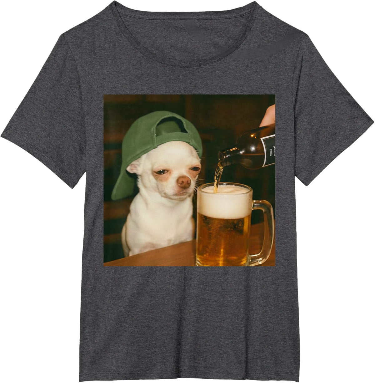 Funny Chihuahua Beer Meme T-Shirt Dog Reaction Humor Tee for Dog Lovers - Dark Heather Grey