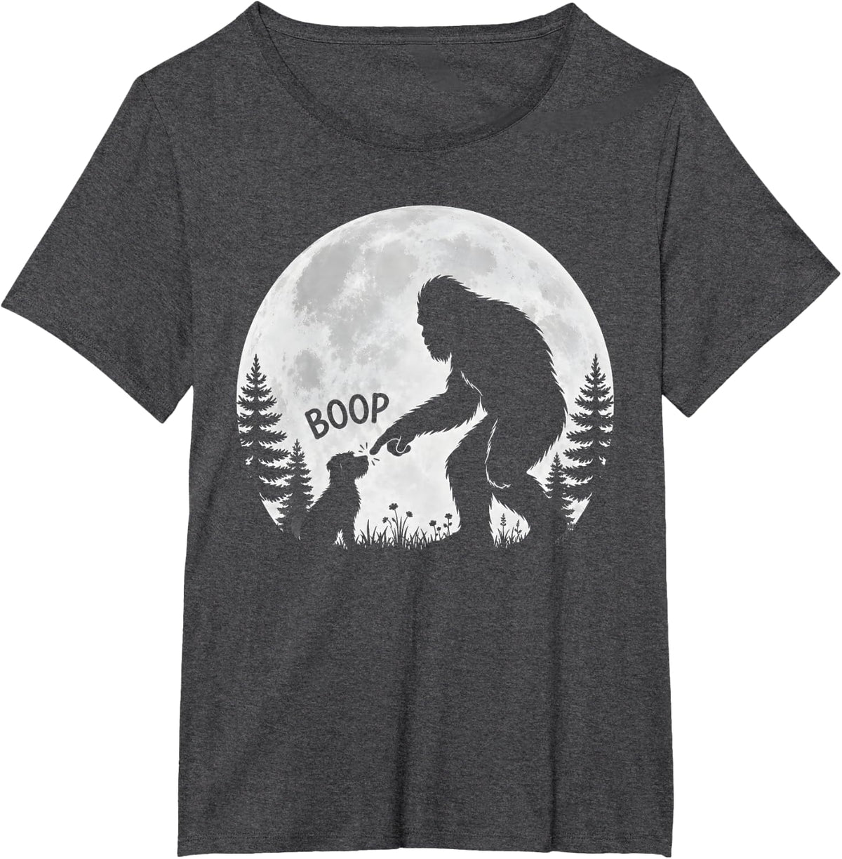 Retro Bigfoot Boop Dog Under Moon Gothic Dog Lover T-Shirt - Dark Heather Grey