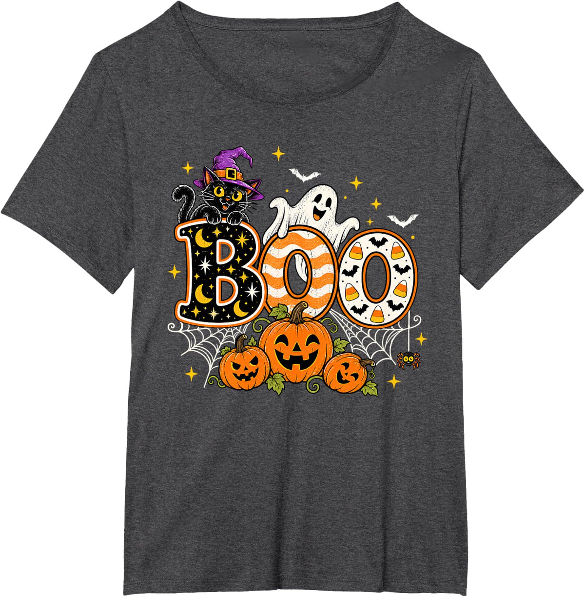 Funny Boo Cat Pumpkin Ghost Halloween Spooky Men Women Kids T-Shirt - Dark Heather Grey