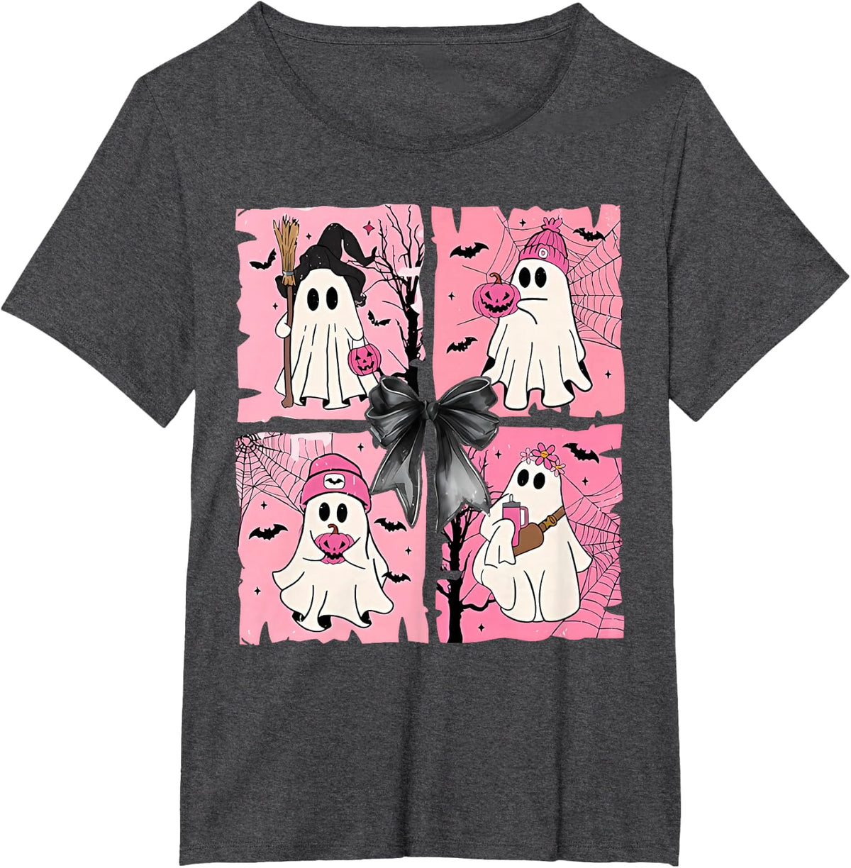 Cute Ghost Halloween Pink Spooky Squad for Everyone T-Shirt - Dark Heather Grey