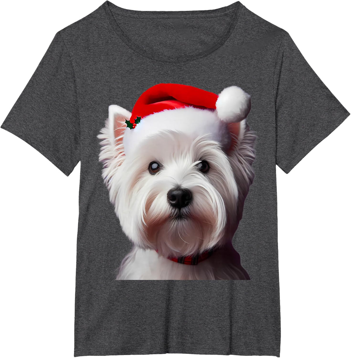 West Highland White Terrier With Santa Hat Christmas Dog Mom T-Shirt - Dark Heather Grey