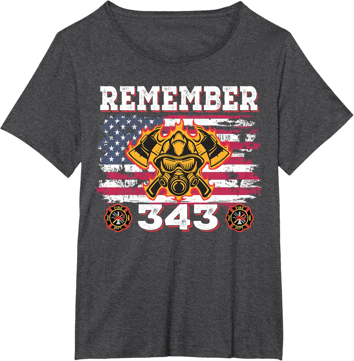 Remember Vintage Distressed Firefighter American Flag 343 T-Shirt - Dark Heather Grey