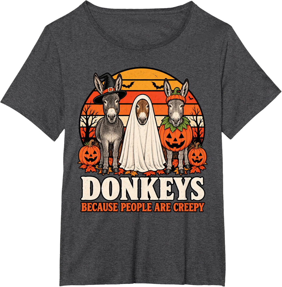 Donkeys Because People are Creepy Halloween Farm Animal T-Shirt - Dark Heather Grey