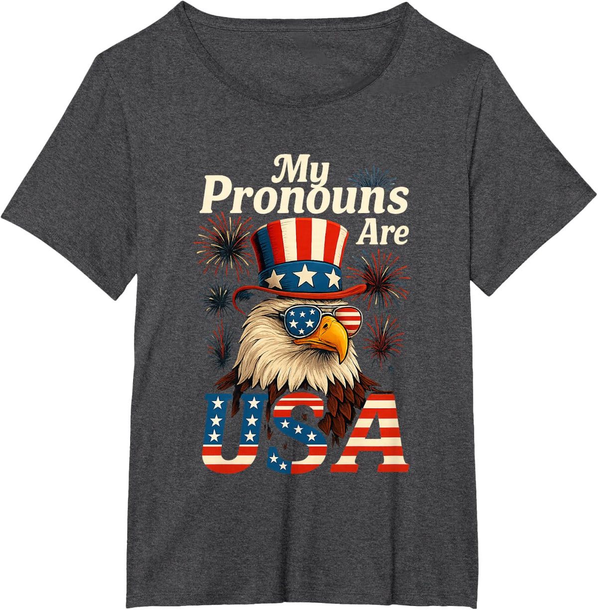 4th of July Eagle Pride My Pronouns are USA for All Ages T-Shirt - Dark Heather Grey