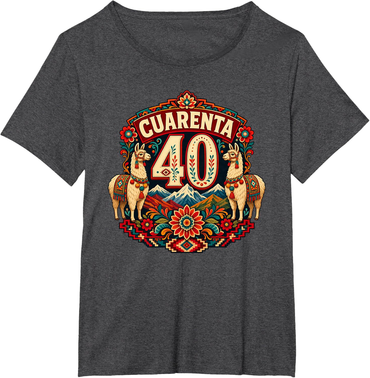 Cuarenta 40 Peruvian Llama Hispanic Birthday Fiesta T-Shirt - Dark Heather Grey