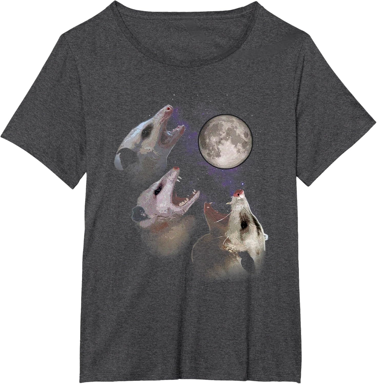 Funny Three Opposum Moon With 3 Possums Howling & Dead Moon T-Shirt - Dark Heather Grey