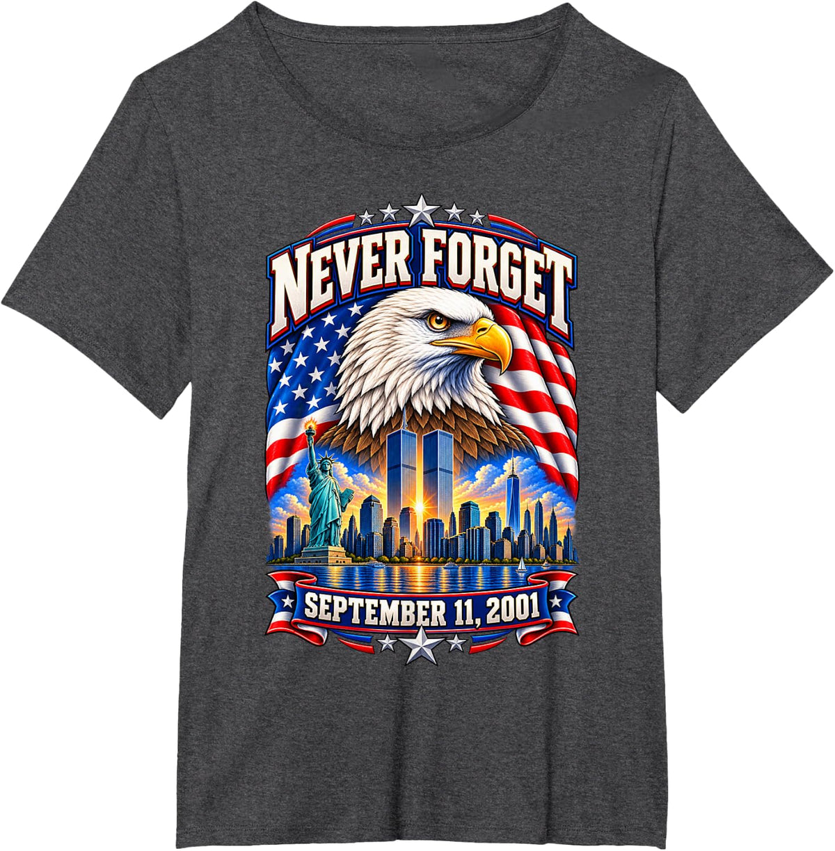 Never Forget September 11 2001 Memorial Day Men Women Youth T-Shirt - Dark Heather Grey