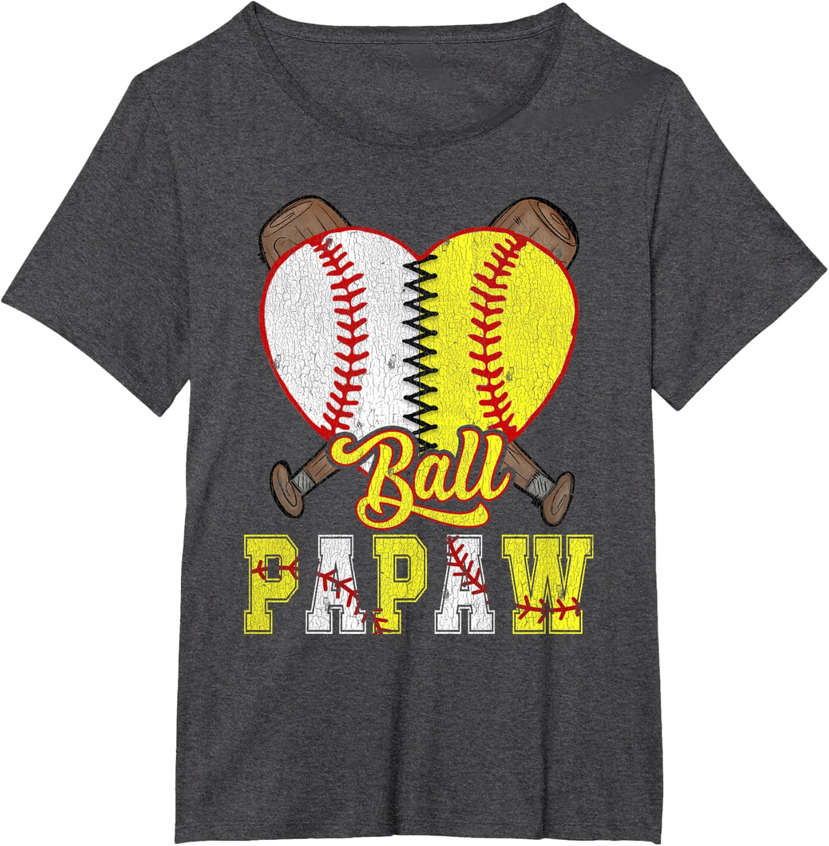 Papaw Of Both Ball Papaw Half Softball Half Baseball T-Shirt - Dark Heather Grey
