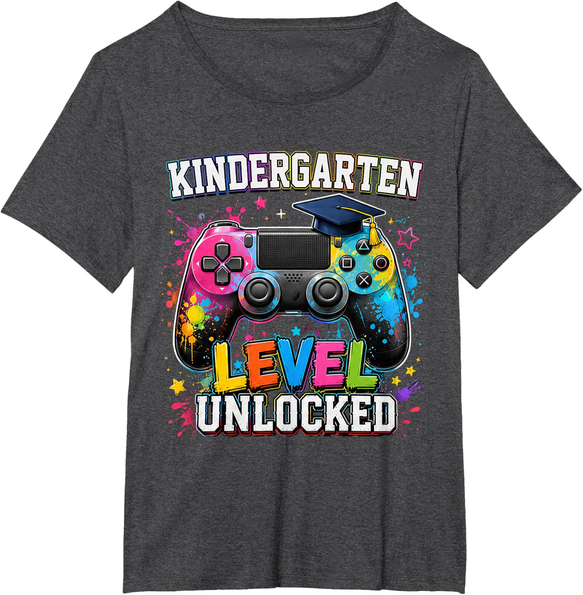 Kindergarten Level Unlocked Gamer First Day Back to School T-Shirt - Dark Heather Grey