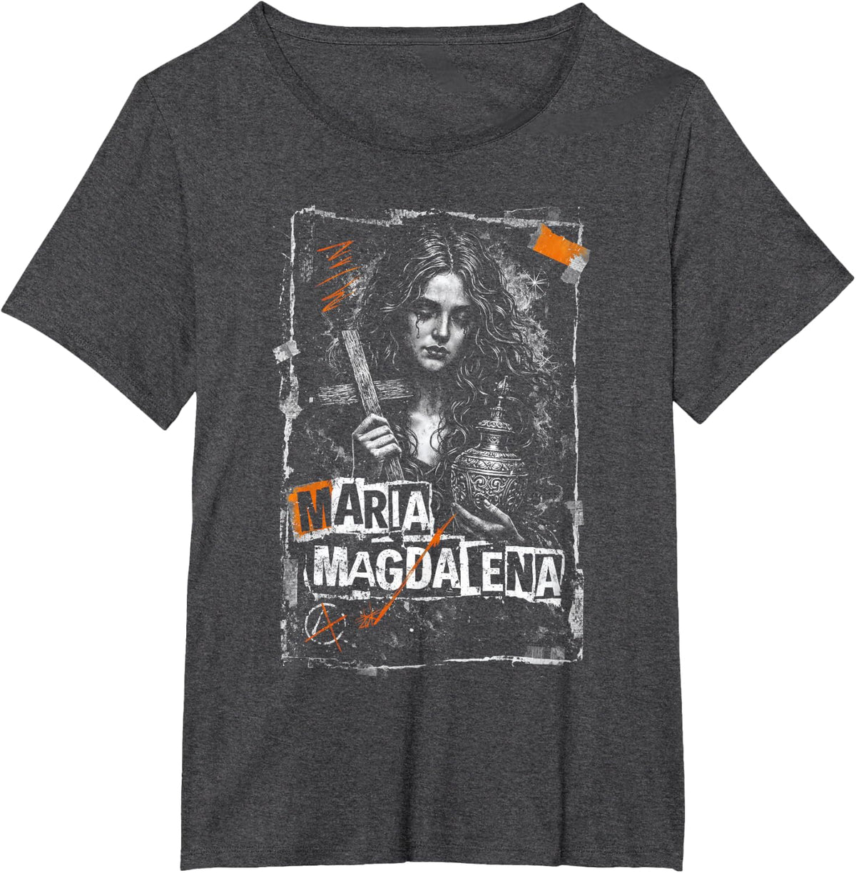 Maria Magdalena in Gothic Religious Design Art T-Shirt - Dark Heather Grey