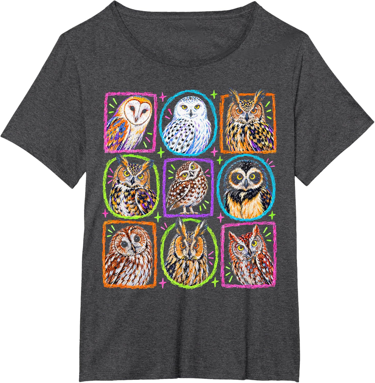 Owls Wildlife Collection Nature Lover T-Shirt - Dark Heather Grey
