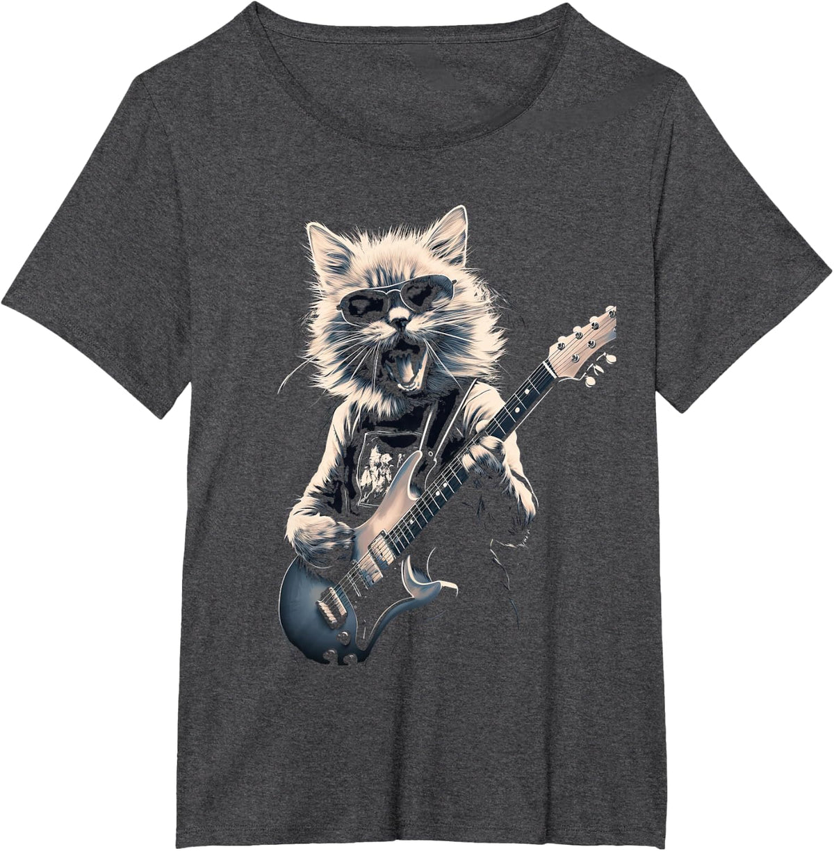 Cat Playing Bass Guitar Guitarist Rocker Cool T-Shirt - Dark Heather Grey