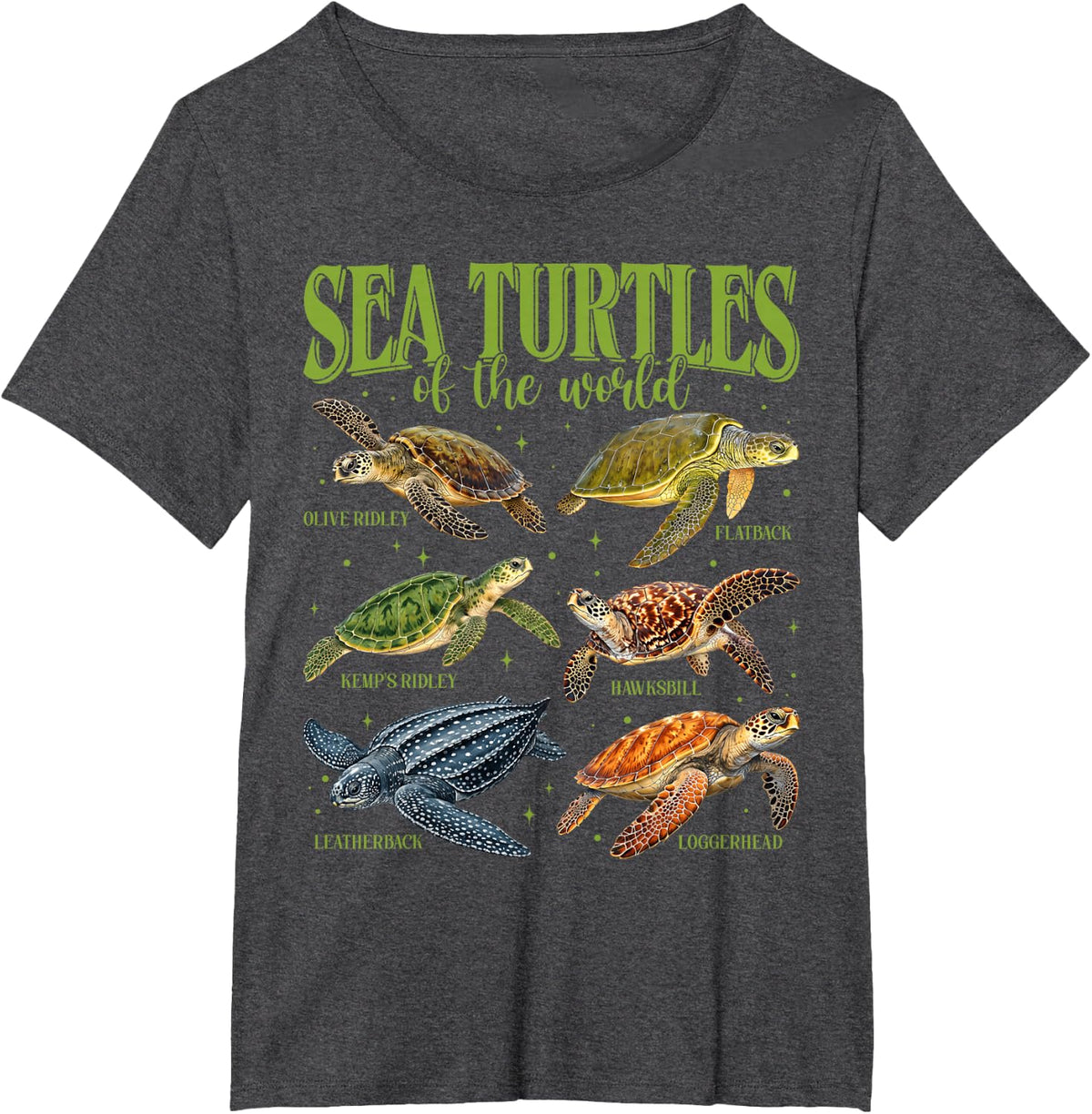 Vinatge Sea Turtles of The World Ocean Marine Biology T-Shirt - Dark Heather Grey