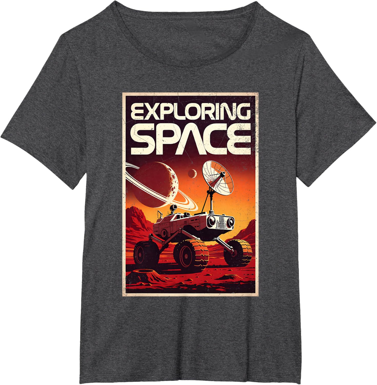 Cyber Astronaut Mars Space Explorer Astronomy Galaxy Retro T-Shirt - Dark Heather Grey
