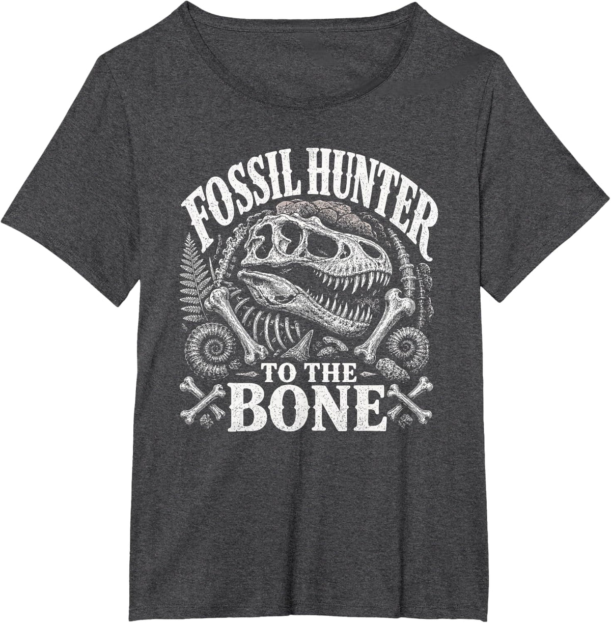 Fossil Hunter Dinosaur Skeleton Paleontology Design T-Shirt - Dark Heather Grey