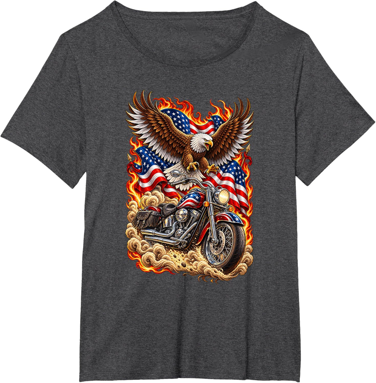 Patriotic Motorcycle Eagle American Flag Cruiser Biker T-Shirt - Dark Heather Grey