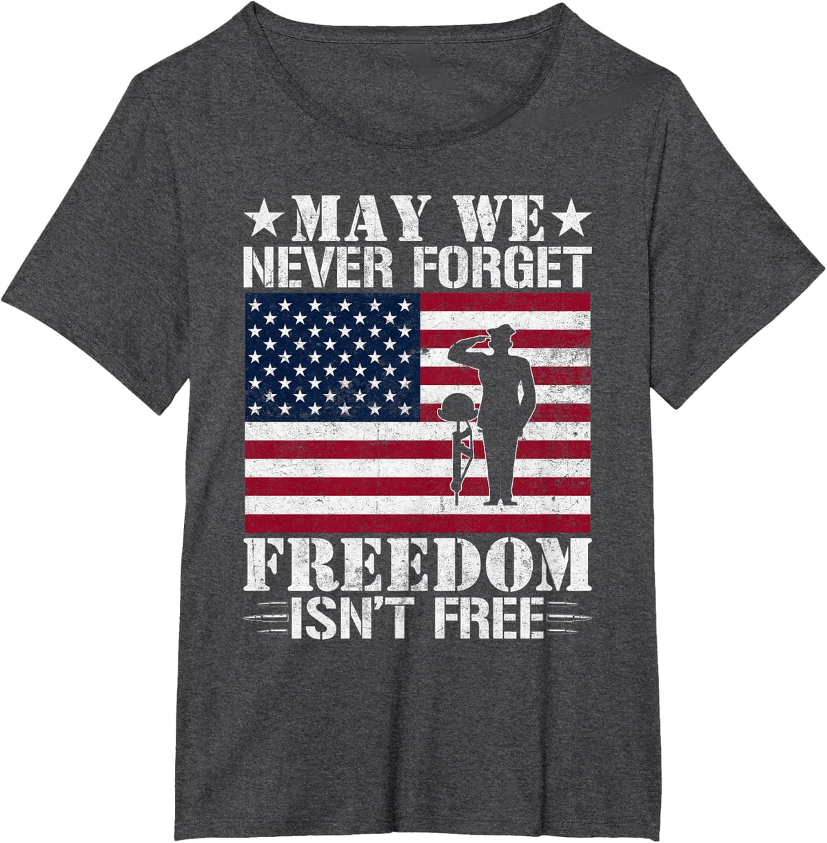 May We Never Forget Freedom Isn't Free Patriotic Veteran T-Shirt - Dark Heather Grey