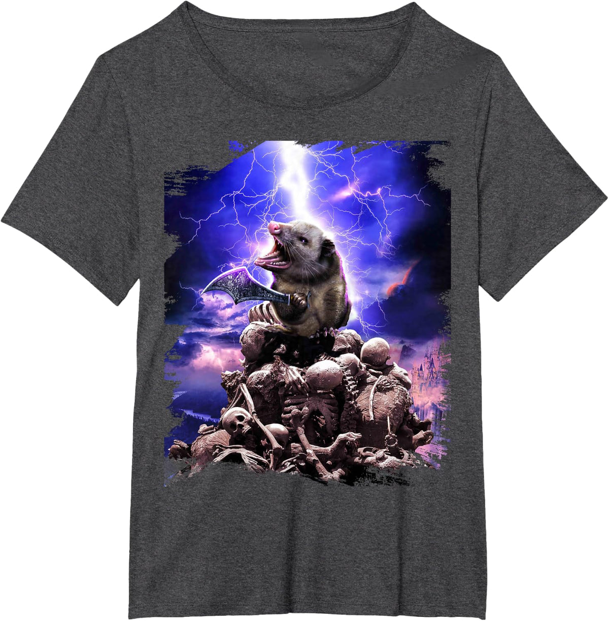 Lightning Possum, Funny Warrior Opossum T-Shirt - Dark Heather Grey