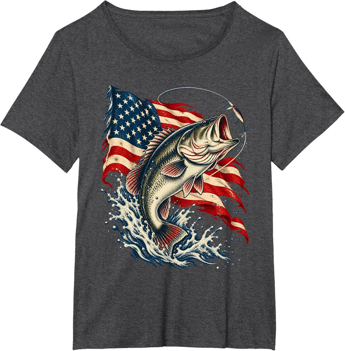 Bass Fishing American Flag Patriotic Largemouth Fisherman T-Shirt - Dark Heather Grey