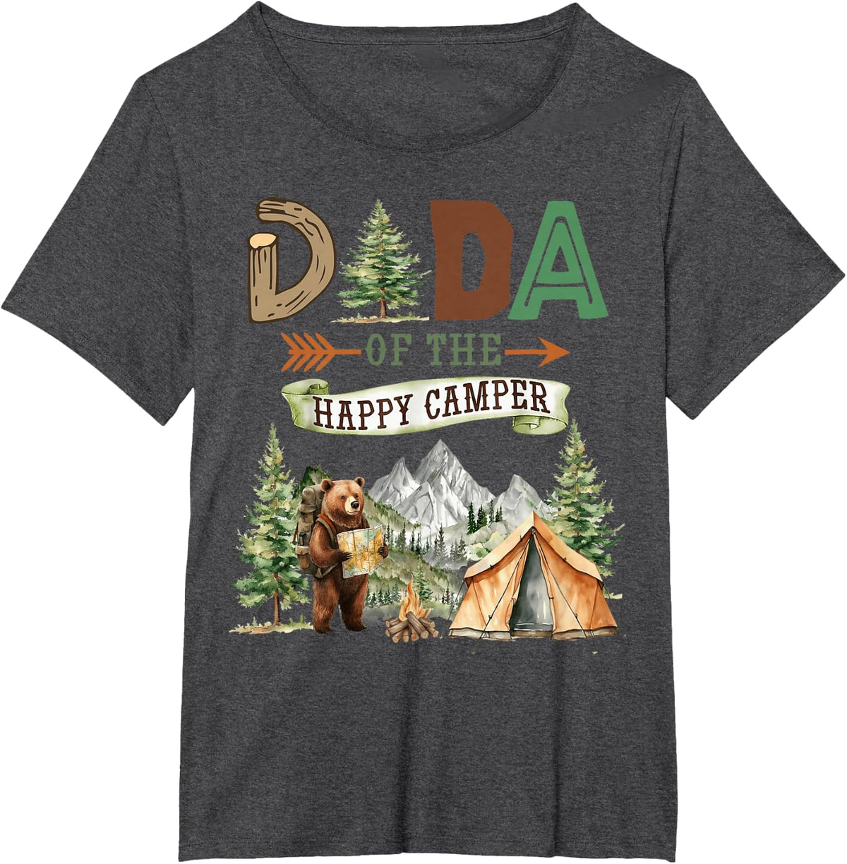 Dada of The Happy Camper First Birthday Camping T-Shirt - Dark Heather Grey