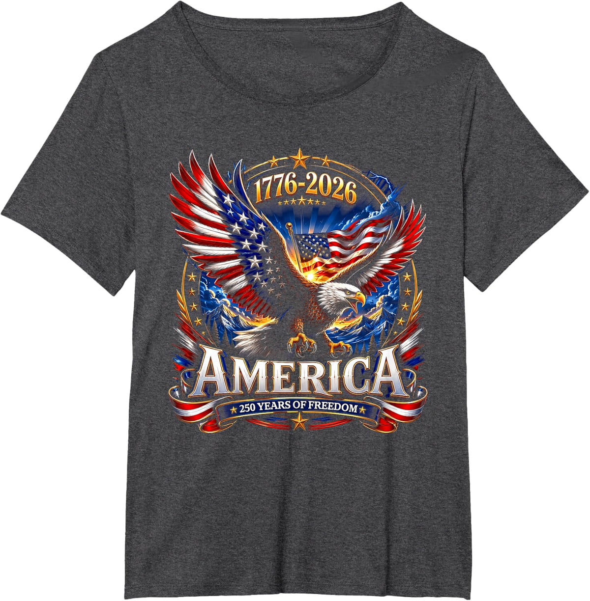 USA Independence 250th Anniversary 1776 2026 Patriotic Eagle T-Shirt - Dark Heather Grey