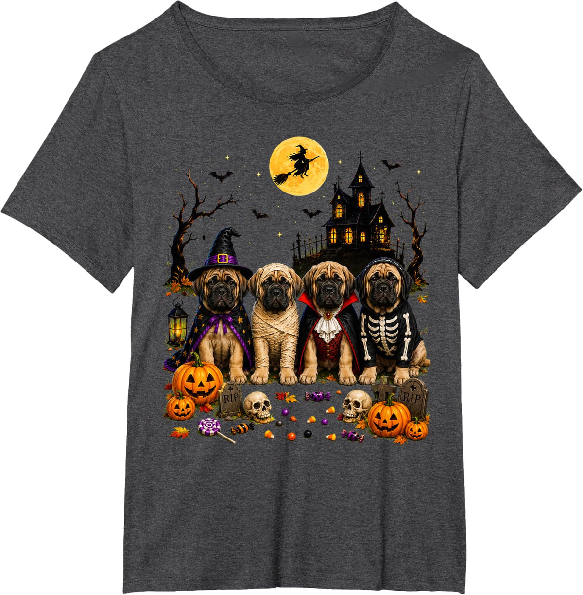 Dog Ghost Cute Mastiff Dressed As Ghost Funny Halloween T-Shirt - Dark Heather Grey