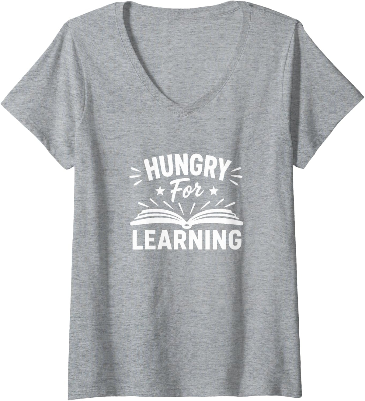Women's Hungry for Learning - V-Neck T-Shirt - Heather Grey