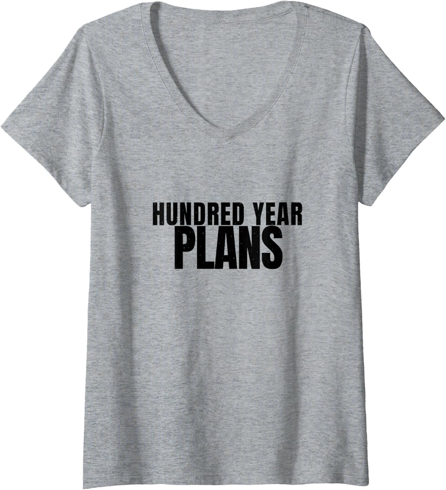 Women's Turtle - Hundred Year Plans - Reptile Lover V-Neck T-Shirt - Heather Grey