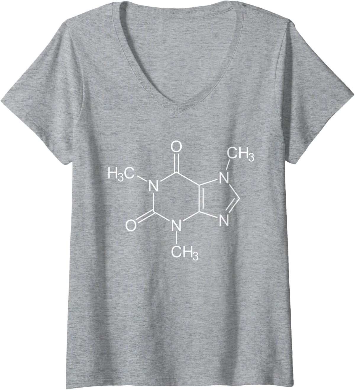 Womens Caffeine Molecule funny Coffee Chemical formula V-Neck T-Shirt - Heather Grey