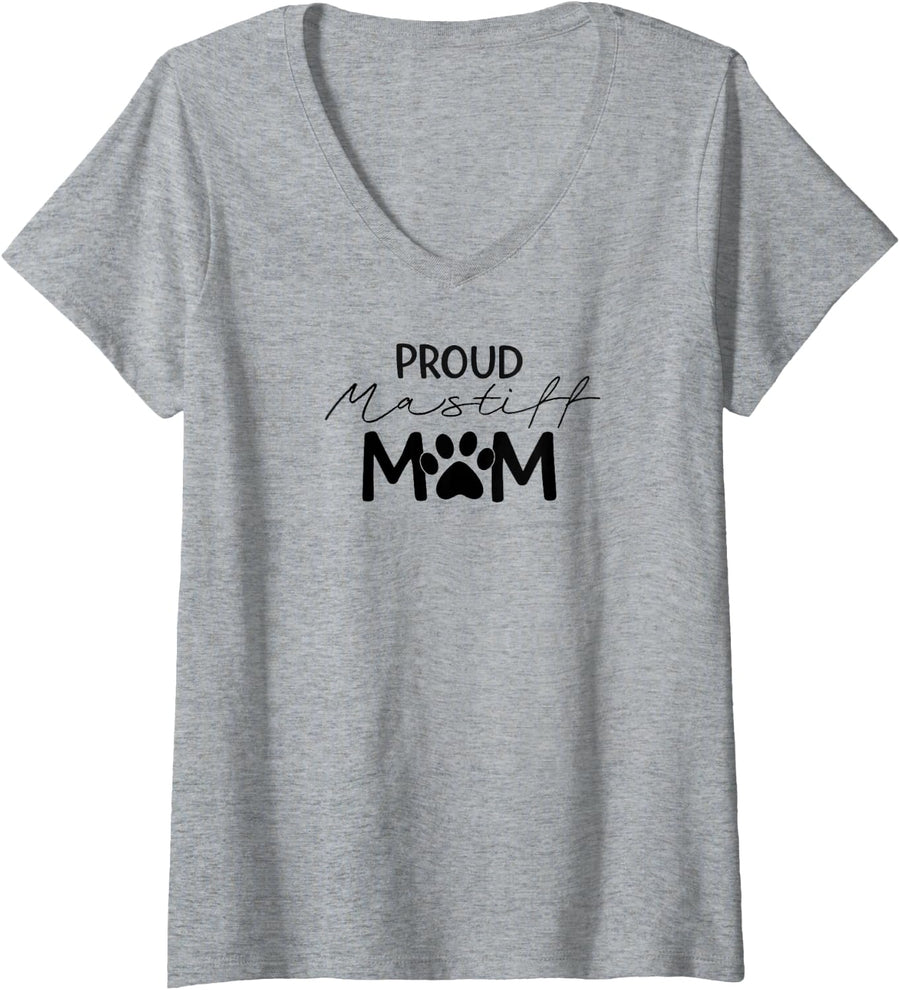 Women's Mastiff Proud Dog Mom Paw V-Neck T-Shirt - Heather Grey
