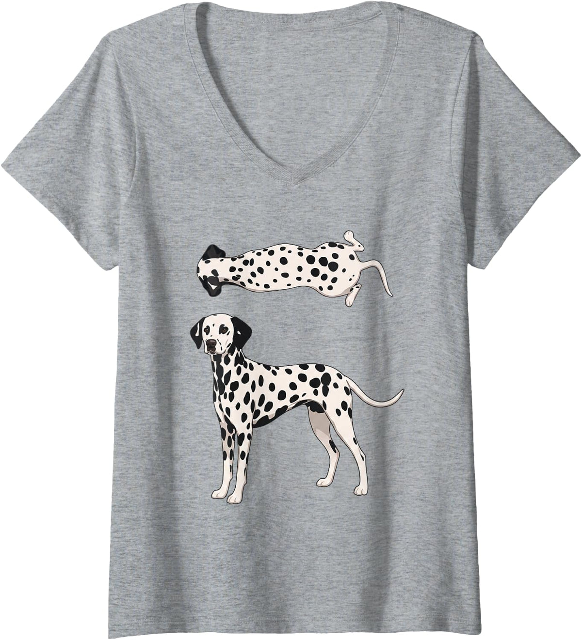Women's Dalmatian Dog Graphic Tee V-Neck T-Shirt - Heather Grey